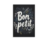 BoVrilyx Bon Appetit Kitchen Wall Art French Bistro Quote Sign with Rustic Floral Chalkboard Style Vintage Typography Canvas Print Dining Room Café Restaurant Wall Decor Gift 08x12inch Unframe