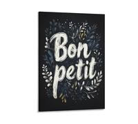 BoVrilyx Bon Appetit Kitchen Wall Art French Bistro Quote Sign with Rustic Floral Chalkboard Style Vintage Typography Canvas Print Dining Room Café Restaurant Wall Decor Gift 08x12inch Frame