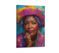 BoVrilyx Colorful African American Woman Portrait Wall Art Abstract Oil Painting Poster for Living Room Office Or Gallery Decor Bold Expressionist Feminine Artwork Gift 16x24inch(40x60cm) Frame