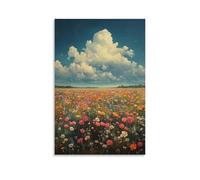 BoVrilyx Colorful Flower Field Wall Art Vibrant Wildflower Meadow Painting Poster Living Room Office Nature Landscape Wall Decor Rustic Floral Artwork Print Country-Inspired S Gift 24x36inch Unframe