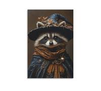BoVrilyx Cute Raccoon Witch Wall Art Fantasy Animal Character Painting Poster for Halloween Kids Room Or Woodland Nursery Magical Decor Gift 20x30inch(50x75cm) Unframe