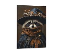 BoVrilyx Cute Raccoon Witch Wall Art Fantasy Animal Character Painting Poster for Halloween Kids Room Or Woodland Nursery Magical Decor Gift 20x30inch(50x75cm) Frame