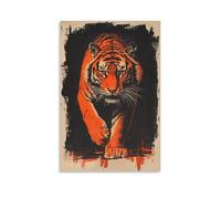BoVrilyx Fierce Tiger Wall Art Poster Bold Jungle Animal Illustration with Red And Black Brush Strokes Powerful Wildlife Canvas Decor Living Room Office Gym Studio Gift 24x36inch Unframe