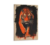 BoVrilyx Fierce Tiger Wall Art Poster Bold Jungle Animal Illustration with Red And Black Brush Strokes Powerful Wildlife Canvas Decor Living Room Office Gym Studio Gift 12x18inch Frame