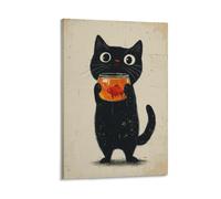 BoVrilyx Funny Black Cat Wall Art Poster Cute Cartoon Kitty Holding Fish Bowl Whimsical Animal Print Kids Room Bathroom Kitchen Living Room Playful Pet Lover Cat Canvas Decor Gift 12x18inch Frame