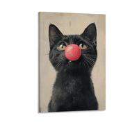 BoVrilyx Funny Black Cat Wall Art Whimsical Animal Poster Featuring Cat with Red Clown Nose Humorous Pet Artwork Living Room OfficeQuirky Illustration Home Decor Gift 16x24inch Frame