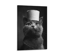 BoVrilyx Funny Cat Wall Art Quirky Black And White Portrait of Cat Wearing Toilet Paper Hat Humorous Pet Print Poster Bathroom Living Room Decor Animal Lover Gift on Canvas Gift 16x24inch Frame