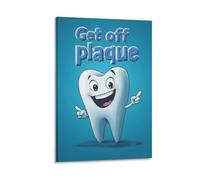 BoVrilyx Funny Tooth Cartoon Wall Art Get Off Plaque Poster Print for Dental Office Bathroom Or Kids Room Oral Hygiene Motivational Decor with Smiling Tooth Gift 20x30inch(50x75cm) Frame