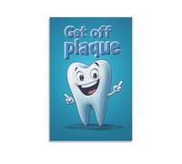 BoVrilyx Funny Tooth Cartoon Wall Art Get Off Plaque Poster Print for Dental Office Bathroom Or Kids Room Oral Hygiene Motivational Decor with Smiling Tooth Gift 08x12inch(20x30cm) Unframe