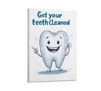 BoVrilyx Funny Tooth Cartoon Wall Art Poster Get Your Teeth Cleaned Dental Office Decor for Kids Hygienist Gift Dentist Humor Motivational Artwork Gift 12x18inch(30x45cm) Frame