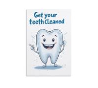 BoVrilyx Funny Tooth Cartoon Wall Art Poster Get Your Teeth Cleaned Dental Office Decor for Kids Hygienist Gift Dentist Humor Motivational Artwork Gift 12x18inch(30x45cm) Unframe