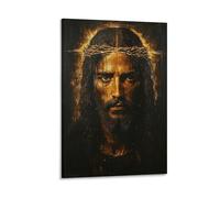 BoVrilyx Jesus Wall Art Crown of Thorns Spiritual Christian Painting in Dark Gold Tones Religious Decor Prayer Room Living Room Church Office Faith-Based Home Gift Gift 16x24inch Frame