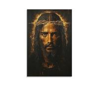 BoVrilyx Jesus Wall Art Crown of Thorns Spiritual Christian Painting in Dark Gold Tones Religious Decor Prayer Room Living Room Church Office Faith-Based Home Gift Gift 16x24inch Unframe