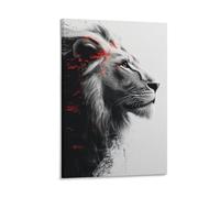 BoVrilyx Lion Wall Art Canvas Print Abstract Black And White Animal Poster with Red Brush Stroke Accent Unframed Modern Wildlife Artwork for Living Room Or Office Decor Gift 24x36inch(60x90cm) Frame