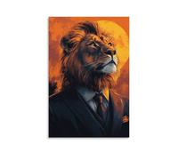 BoVrilyx Lion Wall Art Poster Majestic Animal Portrait in Suit with Sunset Background Bold Modern Wildlife Canvas Print Office Living Room Den Motivational Animal Decor Gift Gift 20x30inch Unframe