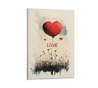 BoVrilyx Love Balloon Wall Art Romantic Red Heart And Wildflower Watercolor Print Inspirational Quote Poster Living Room Couple’s Gift Valentine’s Day Anniversary Home Decor Gift 24x36inch Frame