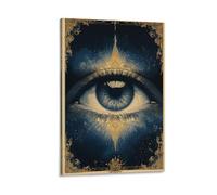BoVrilyx Mystical Eye Wall Art Celestial Surreal Poster with Stars And Gold Rays Spiritual Third Eye Print for Meditation Room Or Occult Decor Gift 12x18inch(30x45cm) Frame