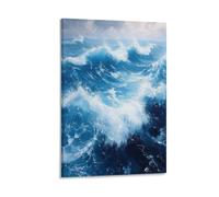BoVrilyx Ocean Waves Wall Art Blue Seascape Painting on Canvas Coastal Marine Wall Decor Living Room Bathroom Modern Abstract Sea Artwork Nautical Theme Beach Print Ocean Lovers Gift 20x30inch Frame