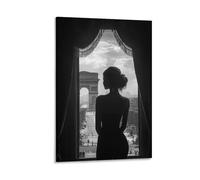 BoVrilyx Paris Silhouette Wall Art Elegant Woman Looking Out to Arc De Triomphe in Black And White Romantic French Photography Print Living Room Hallway Hotel Decor Gift 24x36inch Frame