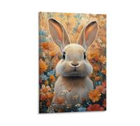 BoVrilyx Realistic Bunny Wall Art Soft Cream Rabbit Poster with Vintage Flowers Animal Nursery Decor for Kids Room Cottagecore Woodland Animal Wall Poster Print Gift 12x18inch(30x45cm) Frame