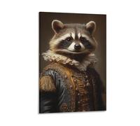 BoVrilyx Renaissance Racco Canvas Wall Art Regal Animal Portrait Print in Vintage Costume Funny Noble Pet Poster for Living Room Office Decor Whimsical Wall Artwork Gift 08x12inch(20x30cm) Framed