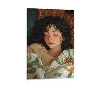 BoVrilyx Sleeping Girl Wall Art Dreamy Anime-Inspired Poster with Soft Tones for Bedroom Dorm Or Cozy Cottagecore Aesthetic Teen Decor Gift 12x18inch(30x45cm) Frame