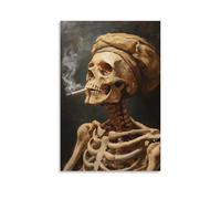 BoVrilyx Smoking Skeleton Canvas Wall Art Gothic Skull Poster with Vintage Oil Painting Style for Bedroom Bar Man Cave Studio Dark Humorous Alternative Decor Gift 08x12inch(20x30cm) Unframed