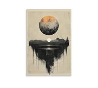 BoVrilyx Surreal Abstract Landscape Wall Art with Dual Moons Modern Minimalist Poster for Bedroom Meditation Room Or Creative Office Space Décor Gift 16x24inch(40x60cm) Unframe