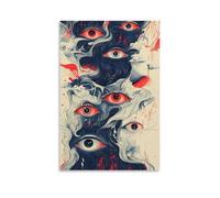 BoVrilyx Surreal Eyes Abstract Wall Art Psychedelic Visionary Art Poster with Red And Blue Swirls Trippy Expressionist Print for Modern Spaces Gift 16x24inch(40x60cm) Unframe