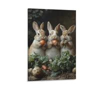 BoVrilyx Three Cute Rabbits Wall Art Vintage Animal Poster with Bunnies And Carrots Nursery Kids Room Farmhouse Kitchen Whimsical Wildlife Print Rabbit Lovers Home Decor Gift Gift 20x30inch Frame