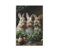 BoVrilyx Three Cute Rabbits Wall Art Vintage Animal Poster with Bunnies And Carrots Nursery Kids Room Farmhouse Kitchen Whimsical Wildlife Print Rabbit Lovers Home Decor Gift Gift 08x12inch Unframe