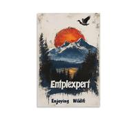 BoVrilyx Vintage Duck Flying Over Mountain Sunset Wall Art Rustic Wildlife Nature Poster for Cabin Living Room Or Lodge Decor Retro Adventure Gift Gift 08x12inch(20x30cm) Unframe