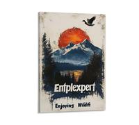 BoVrilyx Vintage Duck Flying Over Mountain Sunset Wall Art Rustic Wildlife Nature Poster for Cabin Living Room Or Lodge Decor Retro Adventure Gift Gift 12x18inch(30x45cm) Frame
