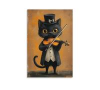 BoVrilyx Whimsical Black Cat Playing Violin Wall Art Funny Animal Music Poster for Cat Lovers Quirky Cartoon Decor for Home Or Office Gift 12x18inch(30x45cm) Unframe