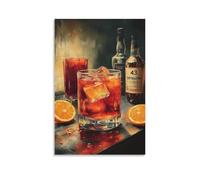 BoVrilyx Whiskey Cocktail Wall Art Vintage Bar Decor Home Kitchen Realistic Alcohol Drink Painting Poster with Ice Glasses Andange Rustic Wall Decor Lounge Dining Room Gift 24x36inch Unframe