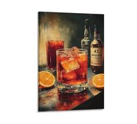 BoVrilyx Whiskey Cocktail Wall Art Vintage Bar Decor Home Kitchen Realistic Alcohol Drink Painting Poster with Ice Glasses Andange Rustic Wall Decor Lounge Dining Room Gift 08x12inch Frame