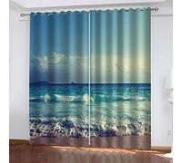 BOVZOX Blackout Curtains 3D The blue sea Polyester Thermal Insulated Eyelet Curtains Energy saving Reduce noise, For Bedroom living room size:2X W66 inchx L72 inch