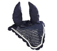Bow and Arrow Equestrian Horse Ear Bonnet - Breathable Horse Fly Hood - Fly Mask with Ears - Soft Mesh Fly Mask for Horses with Crochet Trim Stylish Ear Bonnet for Show & Training | Navy Pony