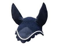 Bow and Arrow Equestrian Horse Ear Bonnet - Breathable Horse Fly Hood - Fly Mask with Ears - Soft Mesh Fly Mask for Horses with Crochet Trim Stylish Ear Bonnet for Show & Training | Navy Pony