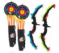 Bow and Arrow Set Kids, WDKXCN 2 Pack Archery Set Kids, LED Light Up Archery Bow, Archery Arrows with 20 Suction Cup Arrows, 2 Target and Quiver for Children Boys Girls (Blue and Green)