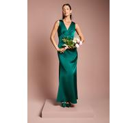 Bow Back V Neck Satin Bridesmaid Dress Coast Emerald 14
