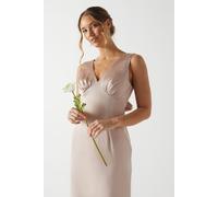 Bow Back V Neck Satin Bridesmaid Dress Coast Mocha 16