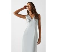 Bow Back V Neck Satin Bridesmaid Dress Coast Sage 16