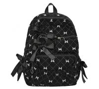 Bow Backpack for Girls Multi-Pocket Casual Bow Backpack for School, Black | Canvas Fabric, Sturdy Zipper, Bow Print, Large Capacity, Ideal for Students, Casual Outings