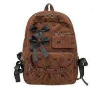 Bow Backpack for Girls Multi-Pocket Casual Bow Backpack for School, Brown | Canvas Fabric, Sturdy Zipper, Bow Print, Large Capacity, Ideal for Students, Casual Outings