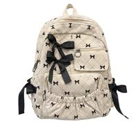 Bow Backpack for Girls Multi-Pocket Casual Bow Backpack for School, White | Canvas Fabric, Sturdy Zipper, Bow Print, Large Capacity, Ideal for Students, Casual Outings