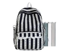Bow Backpack - Lace Trim Striped Bookbag, Women's Travel School Bag, black, Siehe Beschreibung, See description