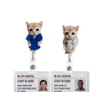 Bow Badge Reel for Nurses, Teachers - Cute Retractable ID Holder with Alligator Clip Set - Leopard Print & Purple Bow (Nurses and Doctors Cat Badge Reel)