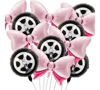 Bow Balloons - 12PCS Gender Reveal Balloons, Burnouts or Bow Foil Balloons Black Car Wheel Balloons, Baby Pink Balloons,Pink Polka Dots Bow Balloon Foil Balloons Shower Gender Reveal Birthday Decor