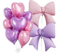 Bow Balloons - Self-Sealing Long Lasting Foil Balloons for Elegant Party Decor - Includes Pink & Purple Bow Balloons with Heart Balloons (10-Pack)